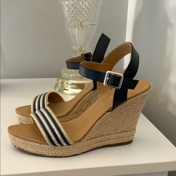 BCBGeneration Metallic Striped Espadrille Wedges - Picture 2 of 5